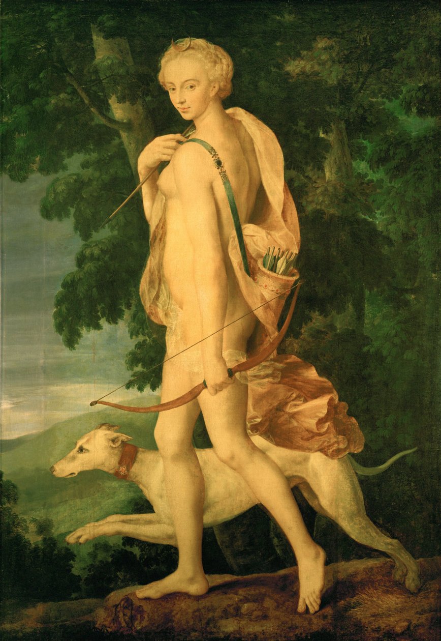 Diane chasseresse - Diana caçadora. A Diana é Diane de Poitiers. A pintura foi inspirada num bronze de Primaticcio ... de Fontainebleau School