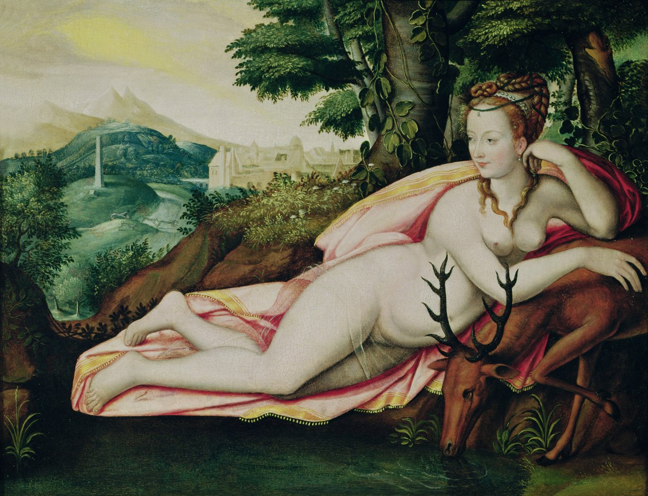Diane de Poitiers (1499-1566) como Diana, a Caçadora de Fontainebleau School