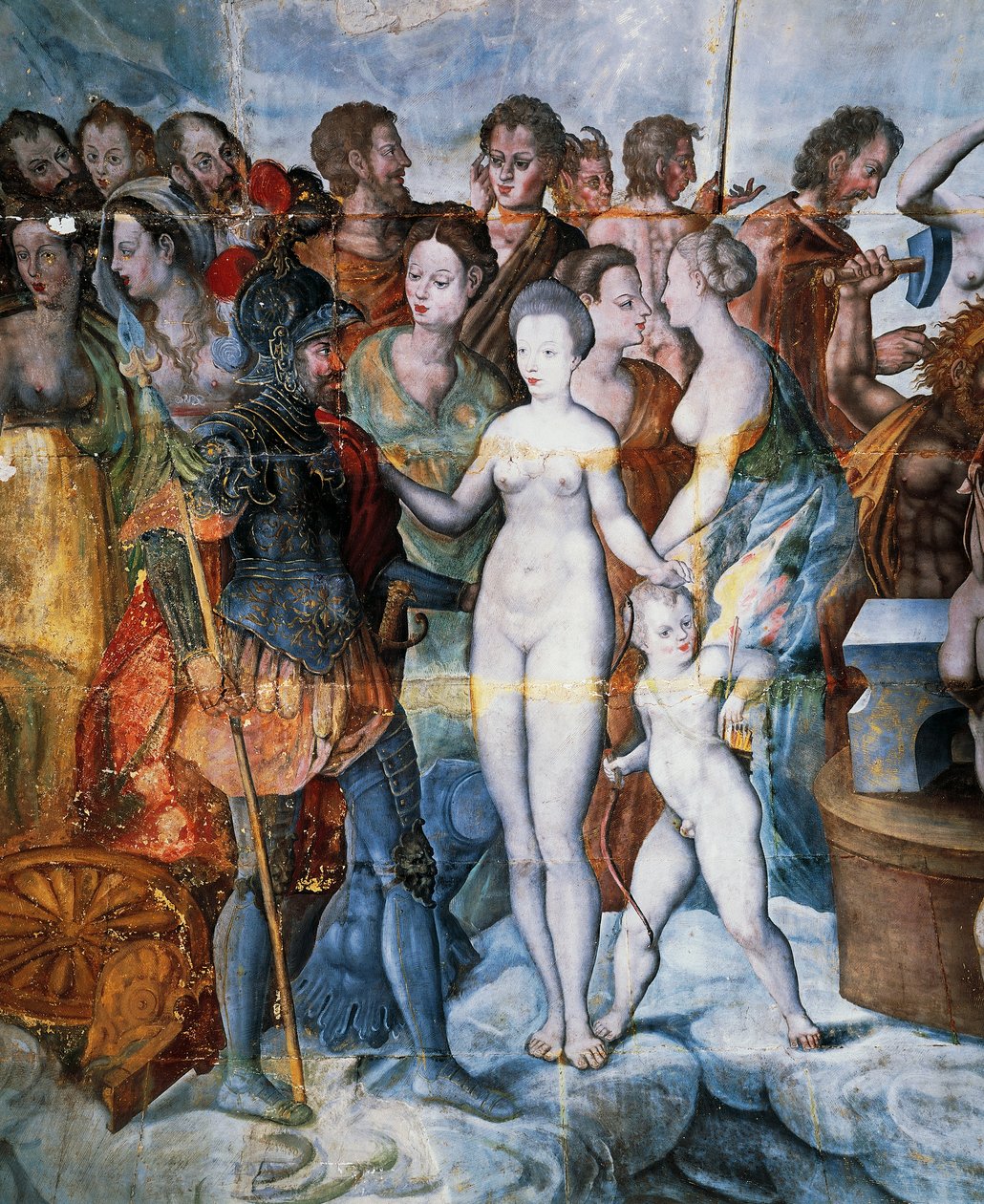 Henrique II e Diane de Poitiers, afrescos na torre dourada da Ligue, Escola Fontainebleau, Castelo de Tanlay (séc. XVI-XVII), Borgonha, França de Fontainebleau School
