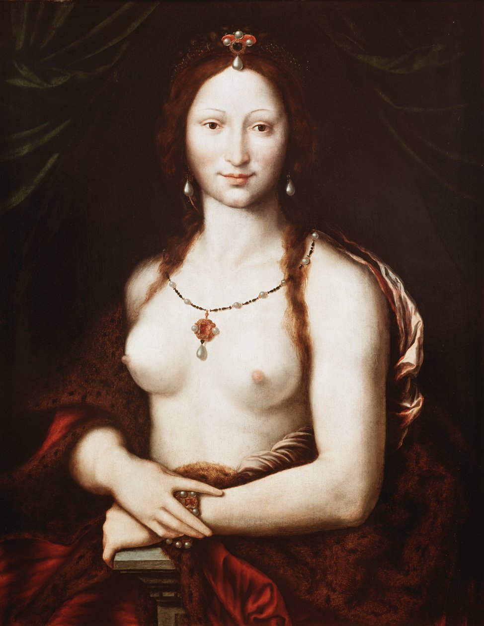 Retrato de Mona Vanna (óleo sobre madeira de Fontainebleau School