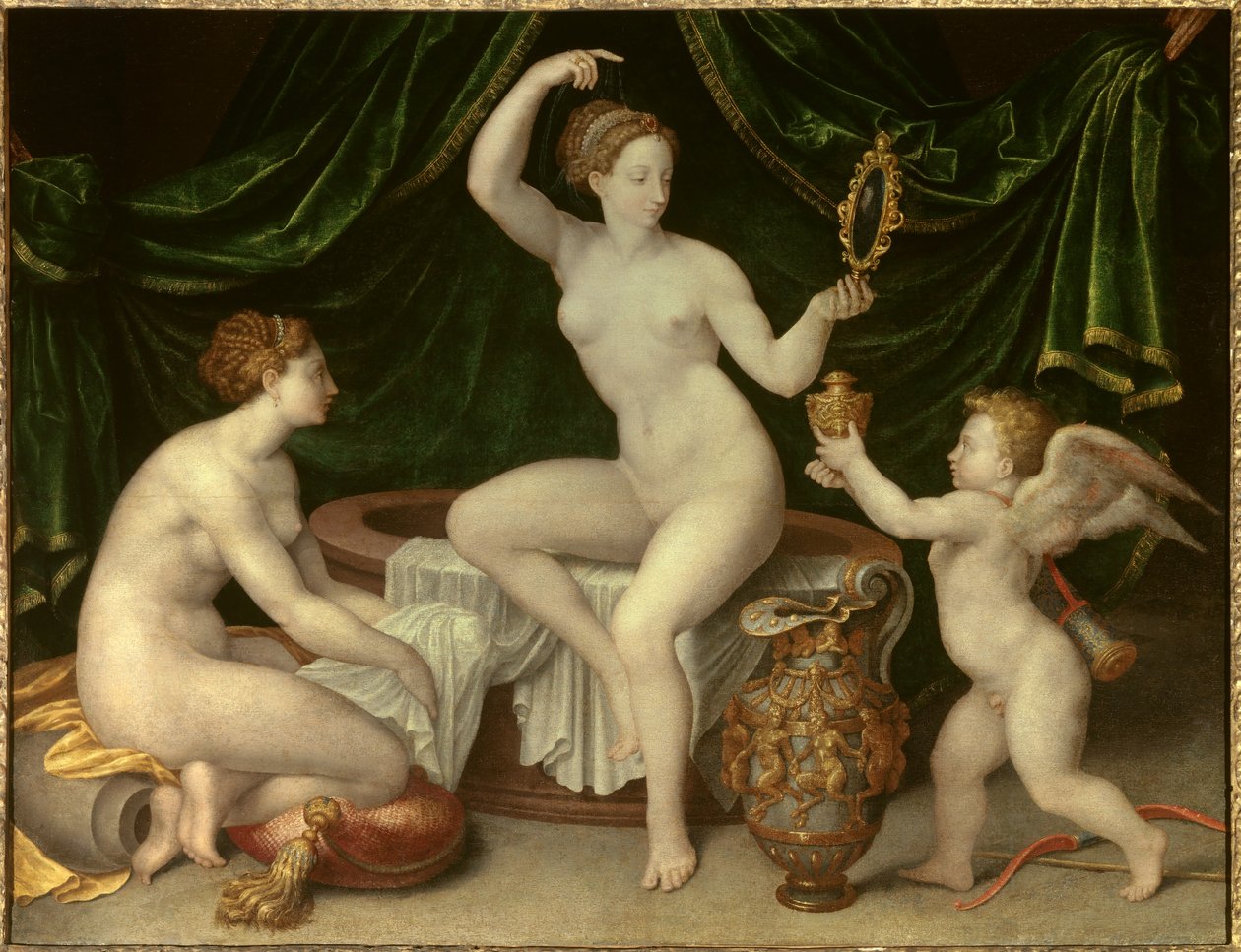 Vénus tem a sua pintura de casa de banho da Escola de Fontainebleau. Século XVI. Dim. 0,97 x 1, 26 m - A casa de banho de Vénus. Escola de Fontainebleau. Século XVI. 0,97 x 1,26 m. Museu do Louvre, Paris. de Fontainebleau School