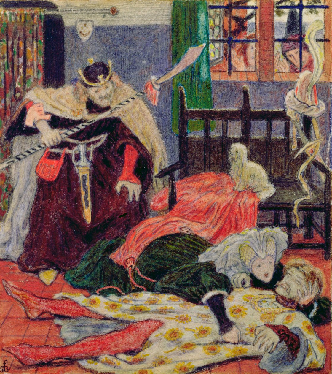 Morte de Sir Tristram, 1863 (wc e lápis) de Ford Madox Brown