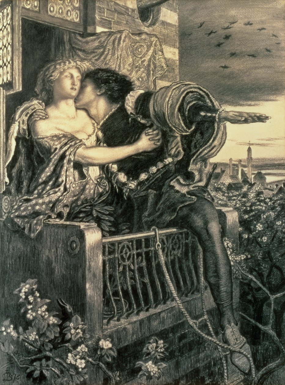 Romeu e Julieta, 1876 (caneta e tinta preta) de Ford Madox Brown