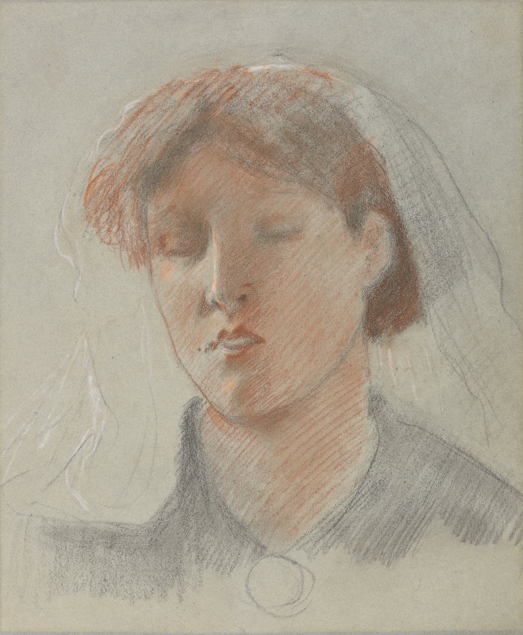 A esposa do artista, Emma, no dia do casamento (giz colorido no papel) de Ford Madox Brown
