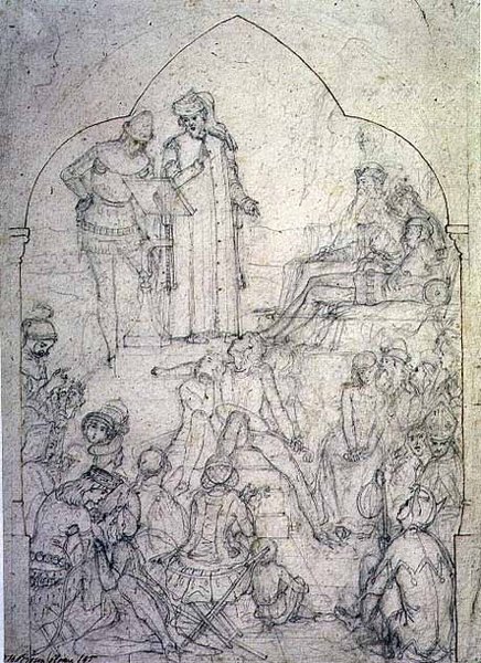 Chaucer na Corte de Eduardo III - Estudo, 1845 de Ford Madox Brown