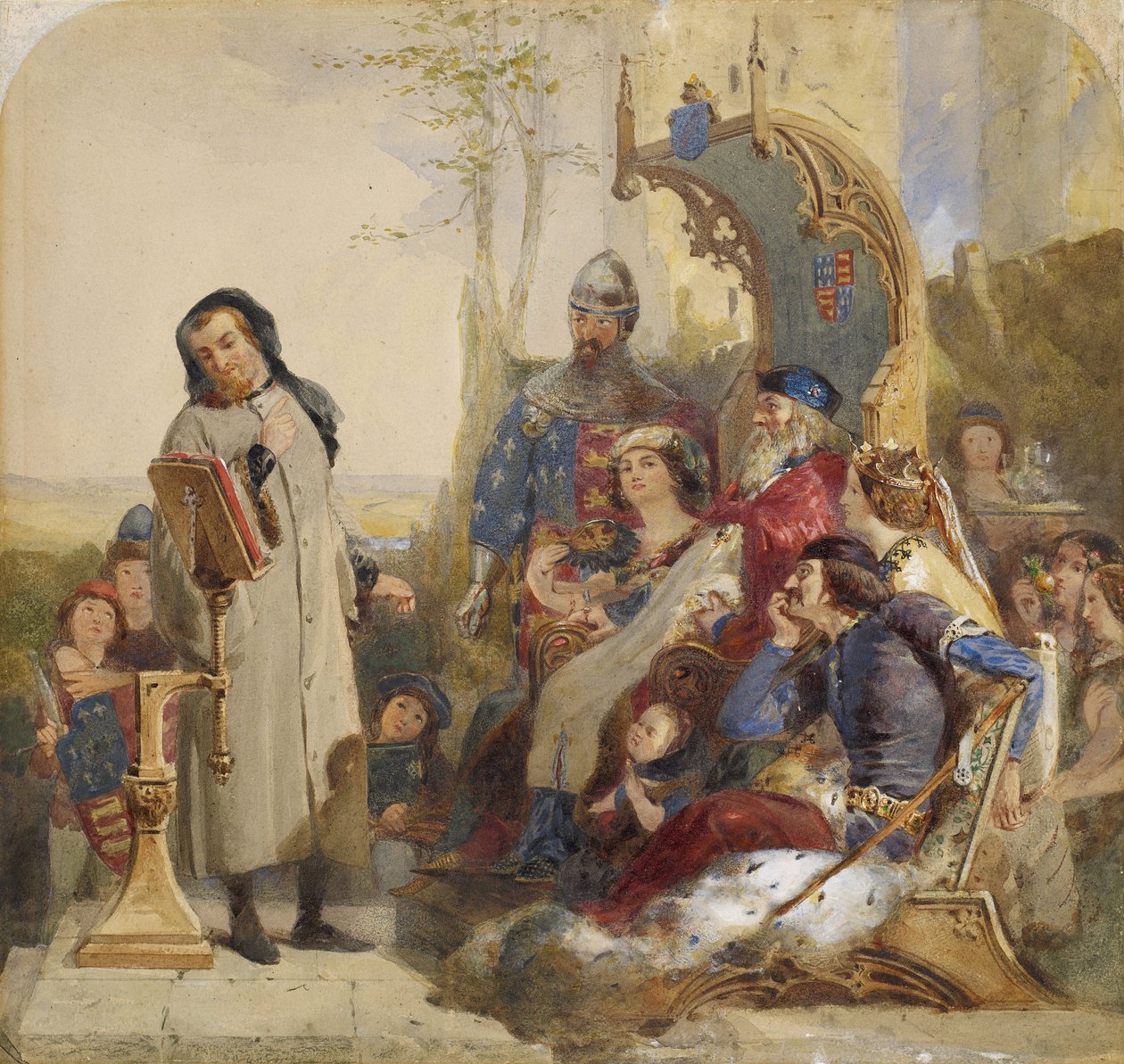 Chaucer na corte de Eduardo III - Versão aguarela de Ford Madox Brown