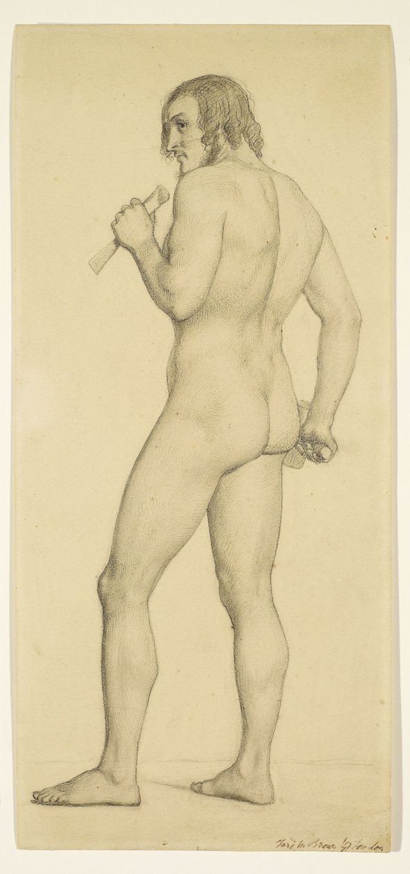 Homem - Estudo de nu académico posando como escultor de Ford Madox Brown