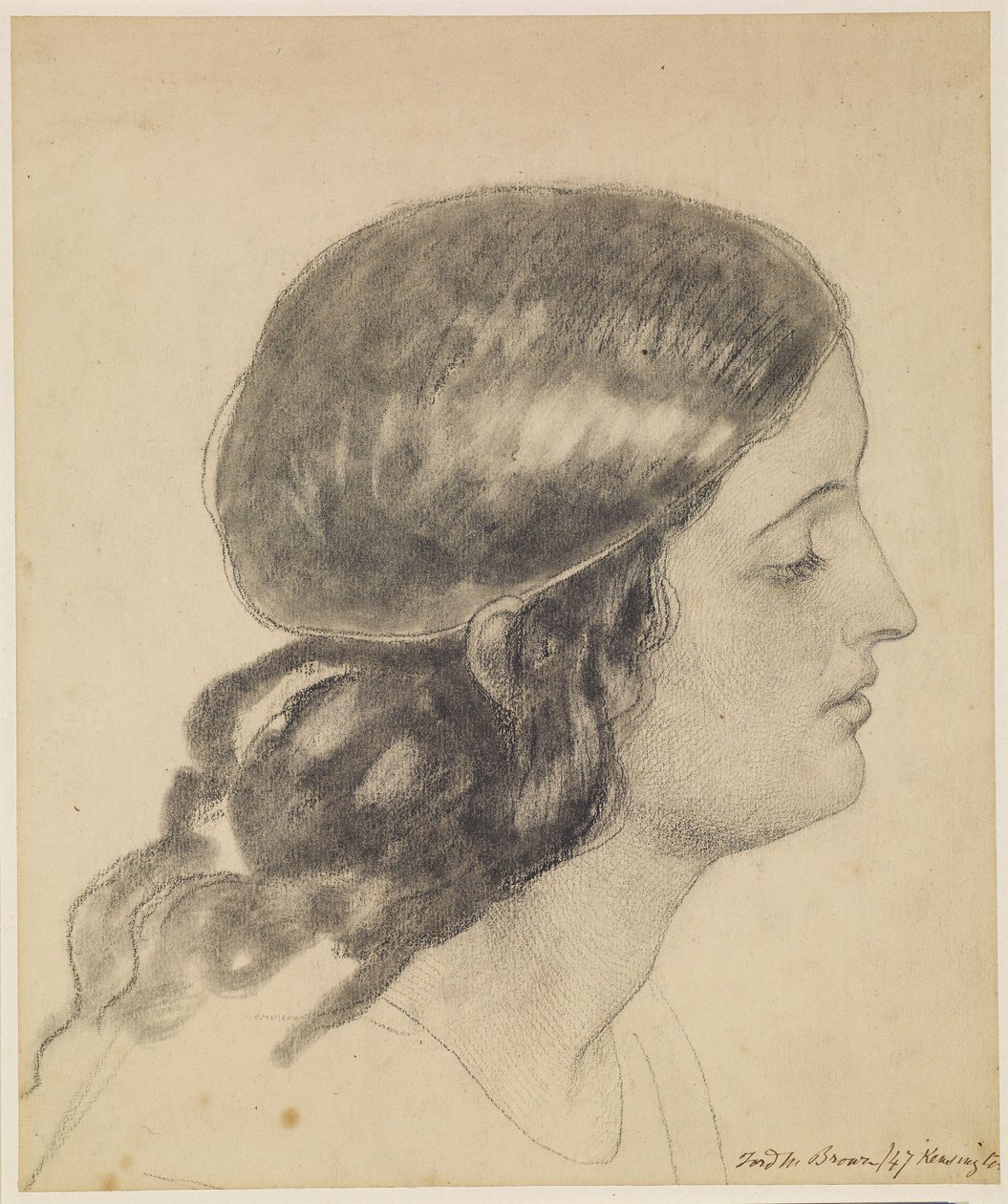 Oure Ladye de sábado à noite - Estudo da cabeça de um anjo segurando uma taça de água de Ford Madox Brown
