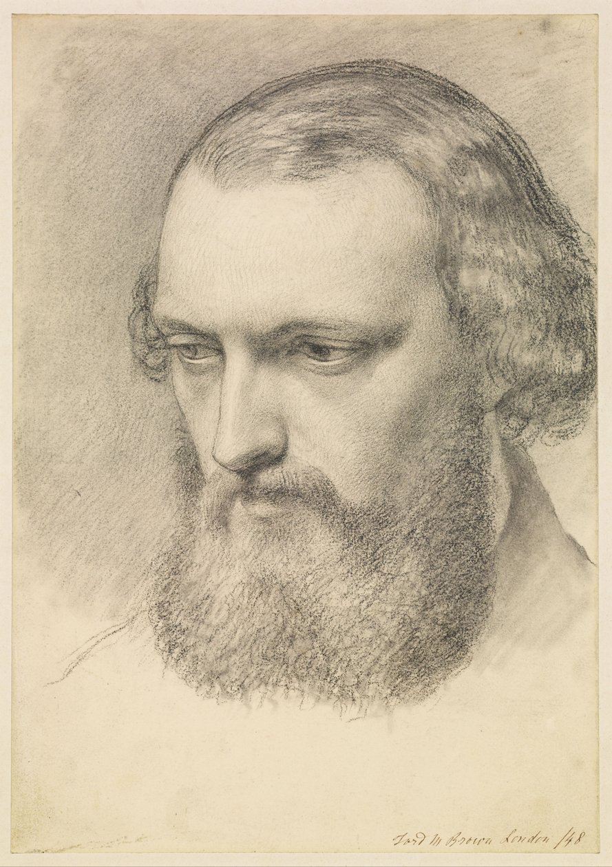 Retrato: Estudo da cabeça de Daniel Casey (vista de três quartos) de Ford Madox Brown