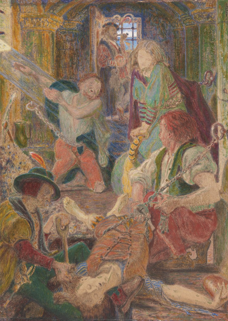 O Prisioneiro de Chillon a implorar aos seus carcereiros que enterrem o seu irmão onde o sol possa cair sobre o seu túmulo de Ford Madox Brown