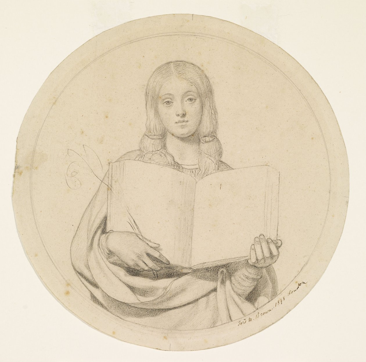 Wycliffe lendo sua tradução da Bíblia - Estudo de uma jovem representante da fé protestante de Ford Madox Brown