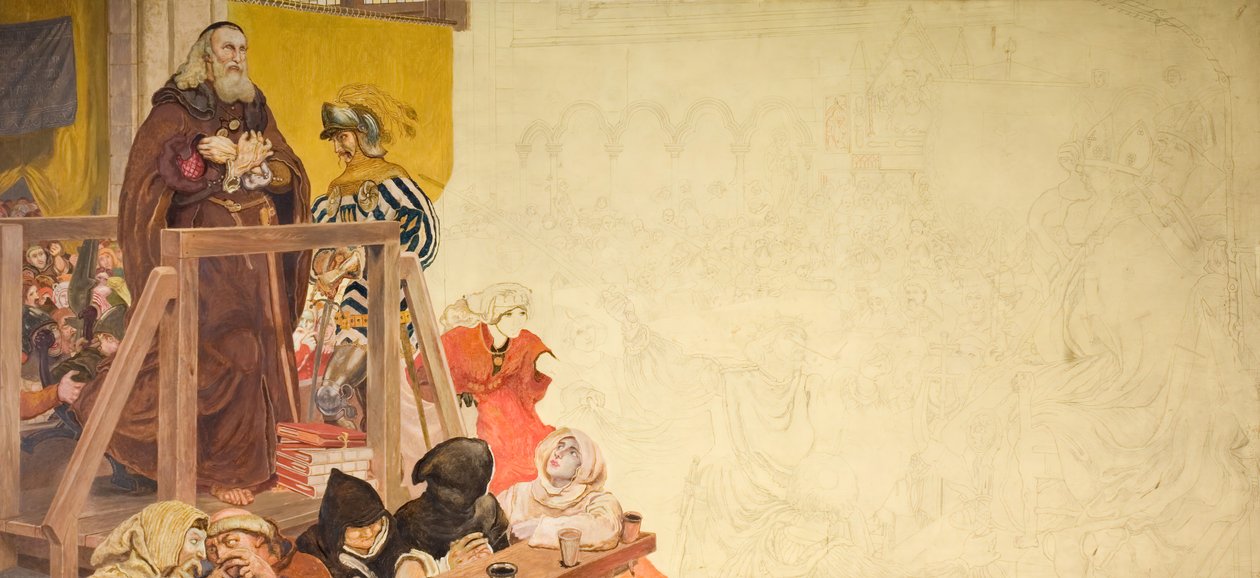 Wycliffe em seu julgamento, 1893. de Ford Madox Brown