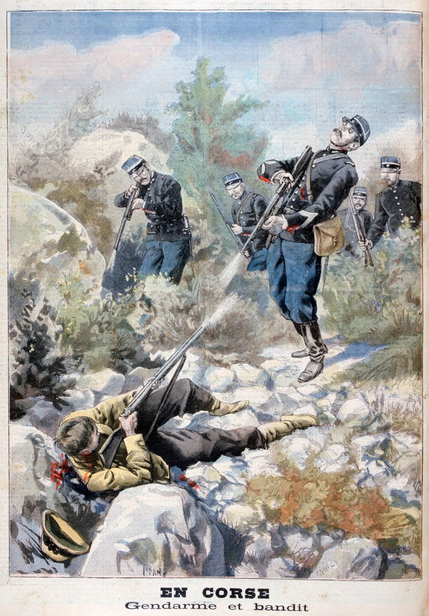 Uma batalha armada entre um bandido e a gendarmerie, Córsega, 1898 de Fortuné Méaulle