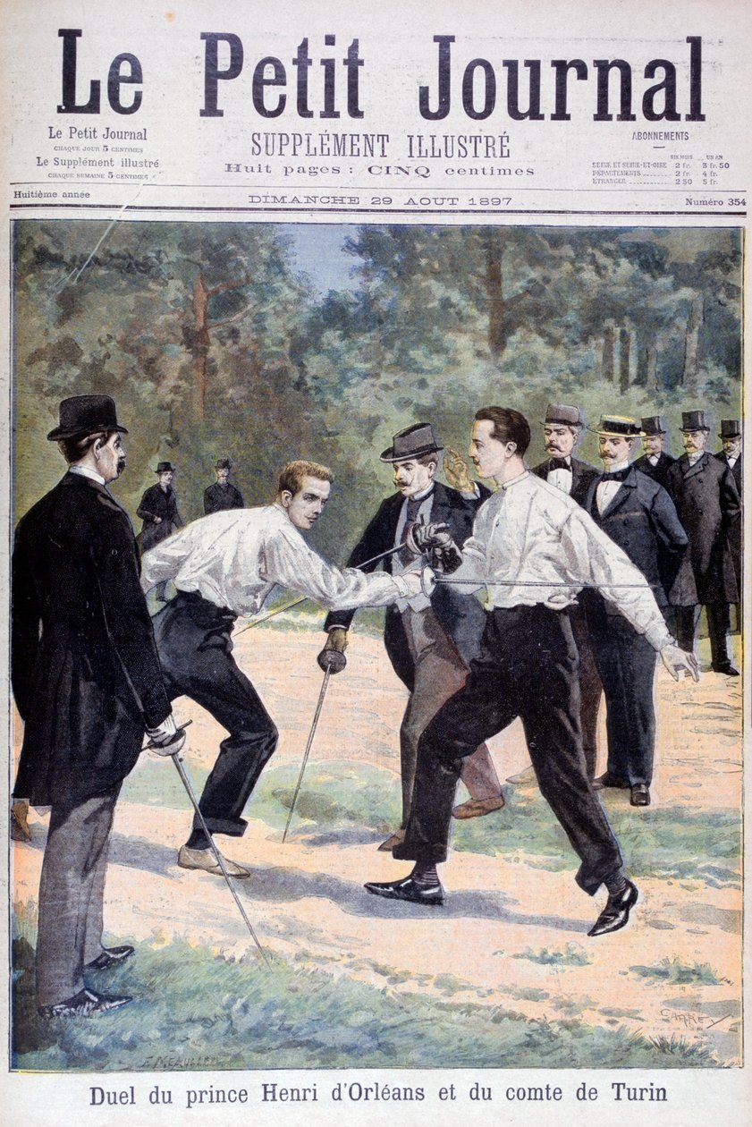 Duelo entre o príncipe Henri d&39;Orleans e o conde de Turim, 1897 de Fortuné Méaulle
