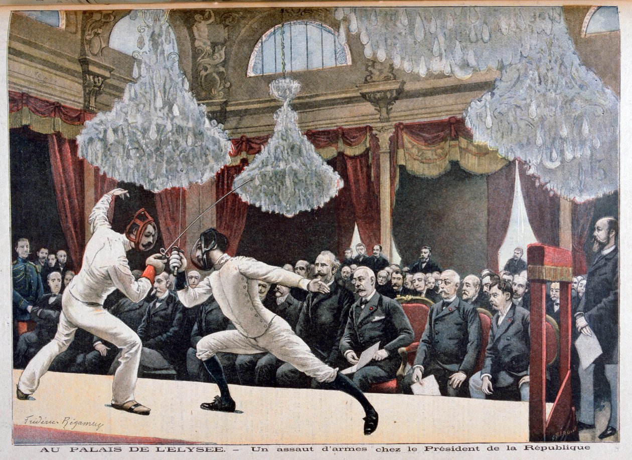 Esgrima em frente ao Presidente da República, Palais de lÉlysée, 1895 de Fortuné Méaulle