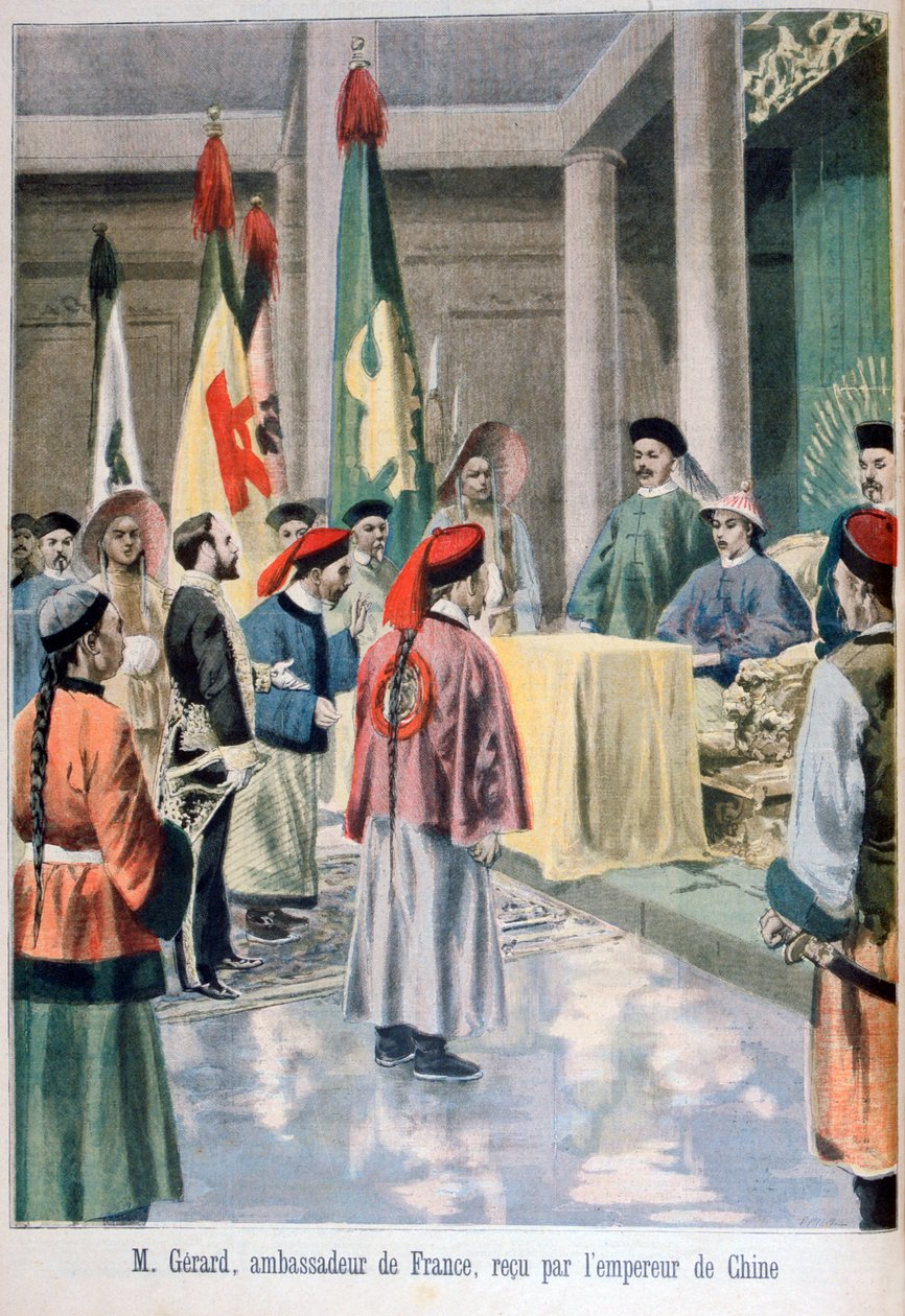 Embaixador francês Gérard perante o Imperador de Guangxu na China, 1895 de Fortuné Méaulle