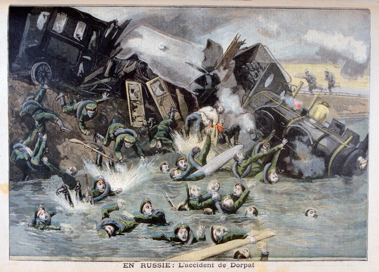 Acidente de trem militar em Dorpat, Rússia, 1897 de Fortuné Méaulle
