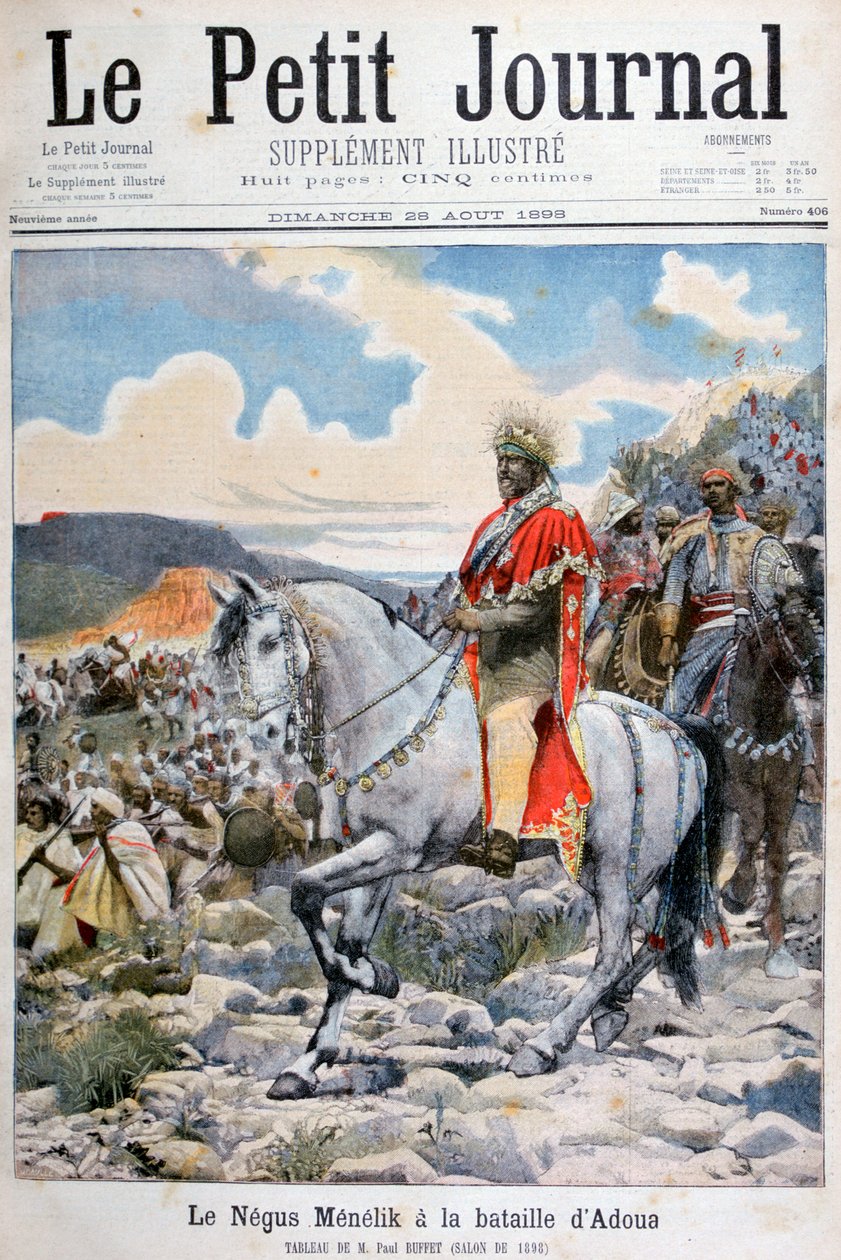 Negus da Etiópia, Menelik II, na batalha de Adoua, 1898 de Fortuné Méaulle