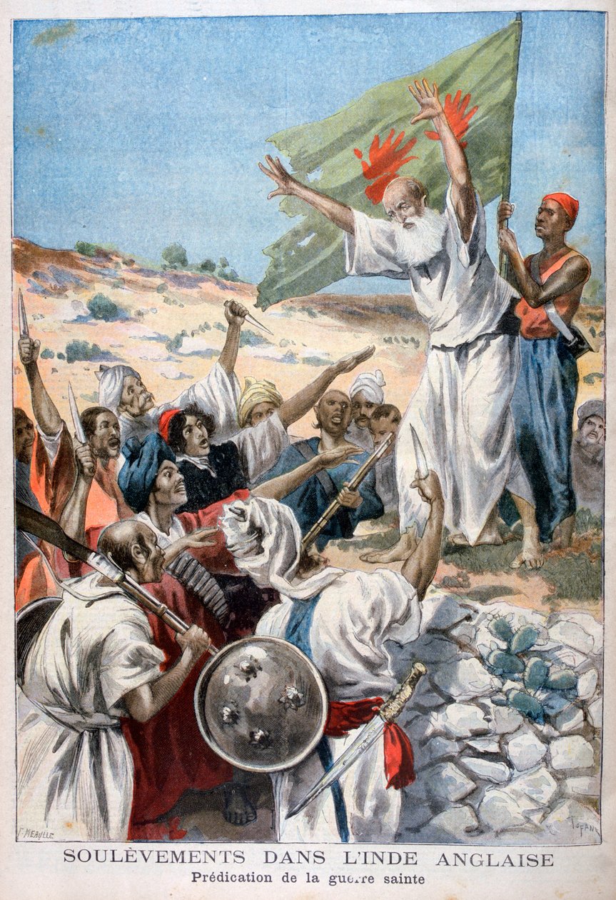 Pregando a Guerra Santa durante uma revolta na Índia Britânica, 1897 de Fortuné Méaulle