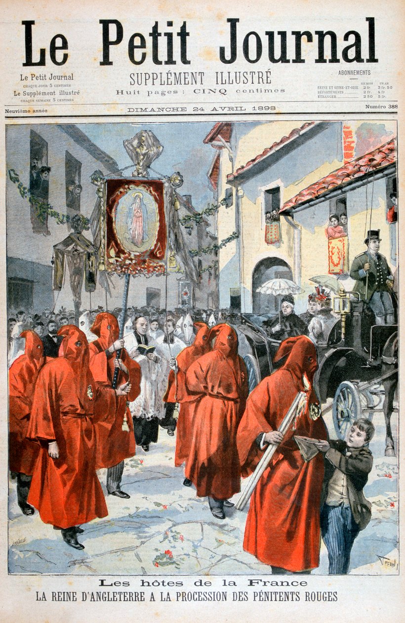 Rainha Victoria assistindo a procissão dos penitentes vermelhos, 1898. de Fortuné Méaulle