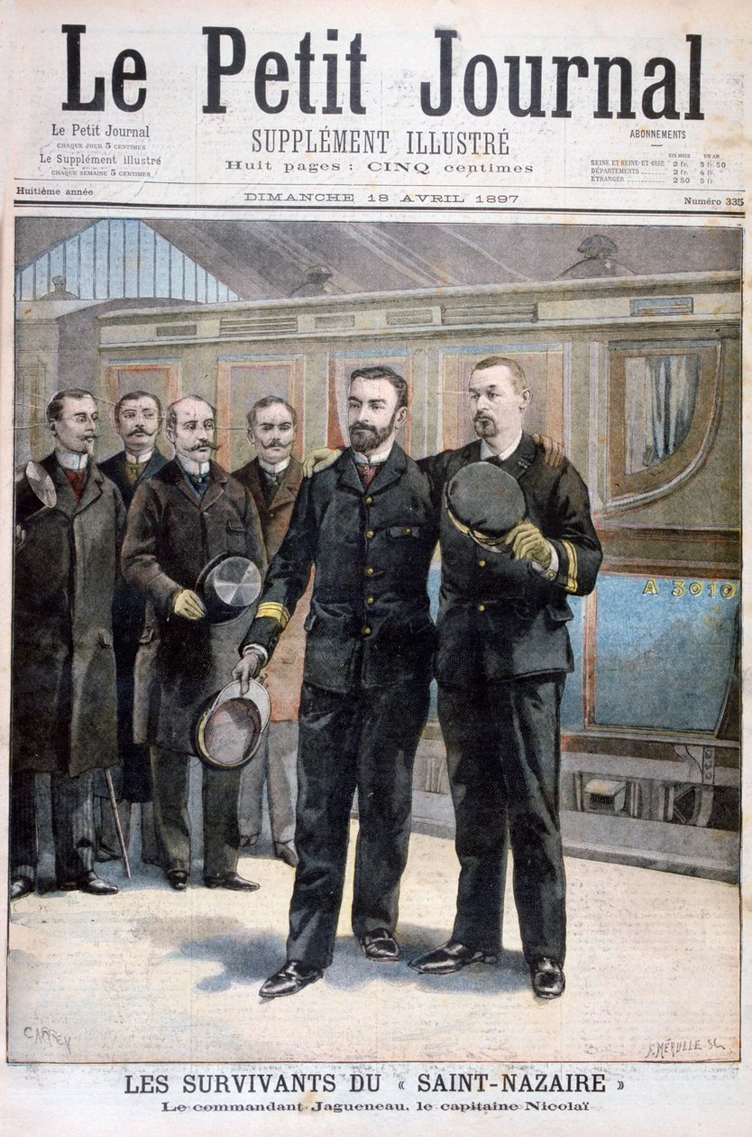Sobreviventes da cidade de Saint Nazaire, comandante Jagueneau e capitão Nicolai, 1897 de Fortuné Méaulle