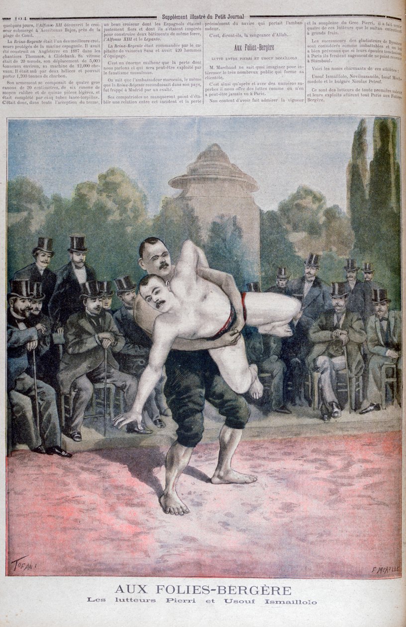 Os irmãos Ismaillolo lutando, The Folies Bergère, 1895 de Fortuné Méaulle