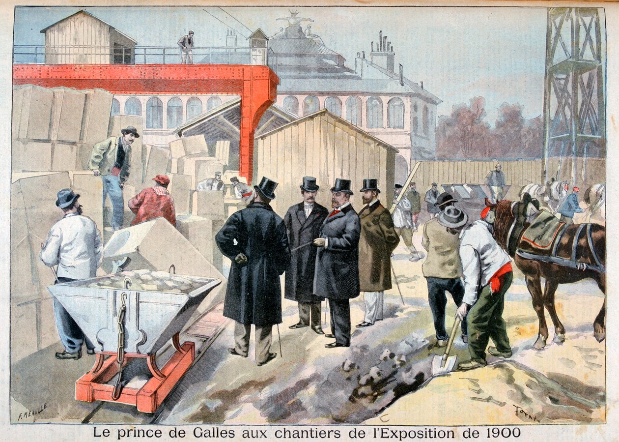 O Príncipe de Gales visitando os locais de construção da Exposição Universal de 1900, Paris, 1898 de Fortuné Méaulle