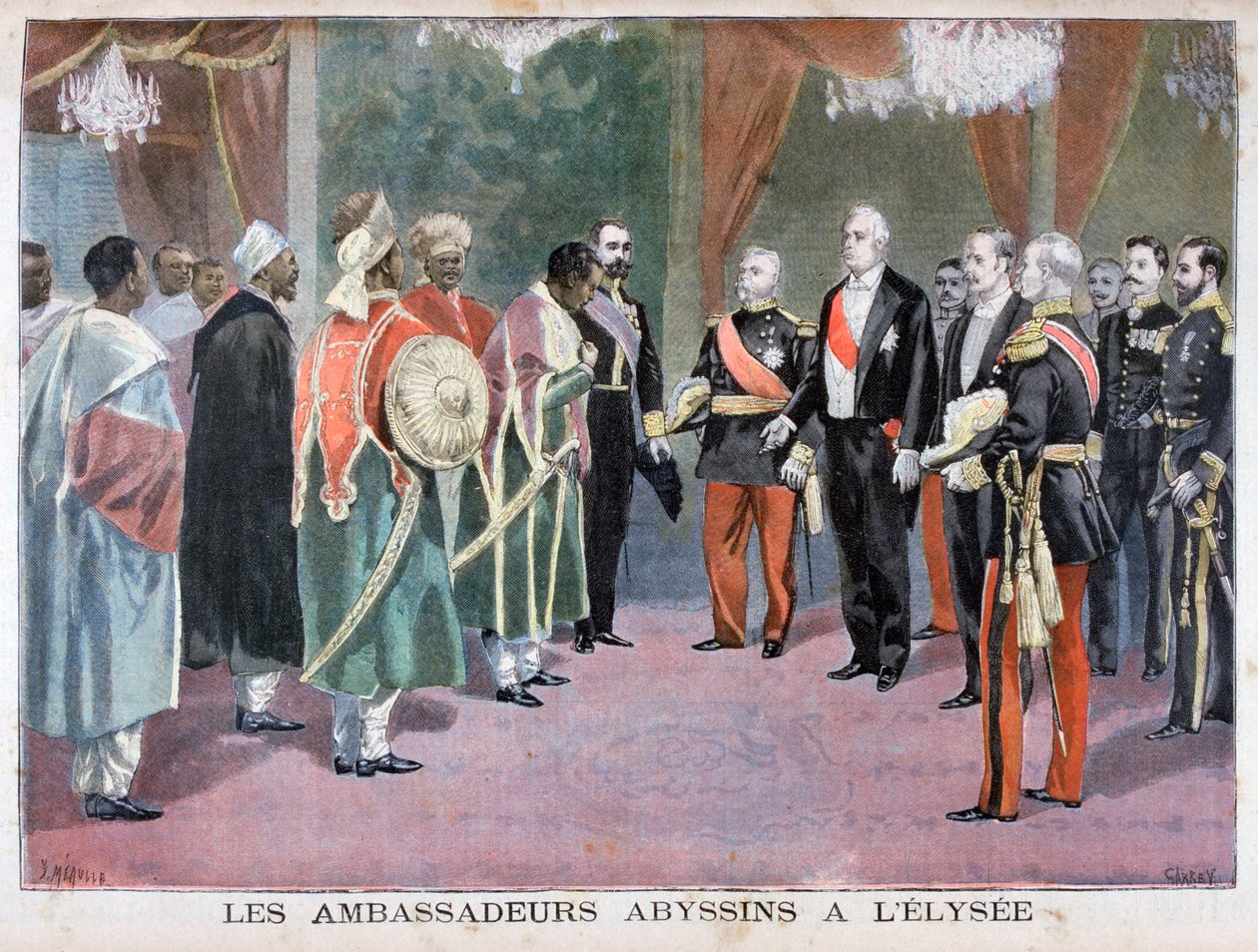 Os embaixadores da Abissínia visitando o Palácio do Eliseu, 1898 de Fortuné Méaulle