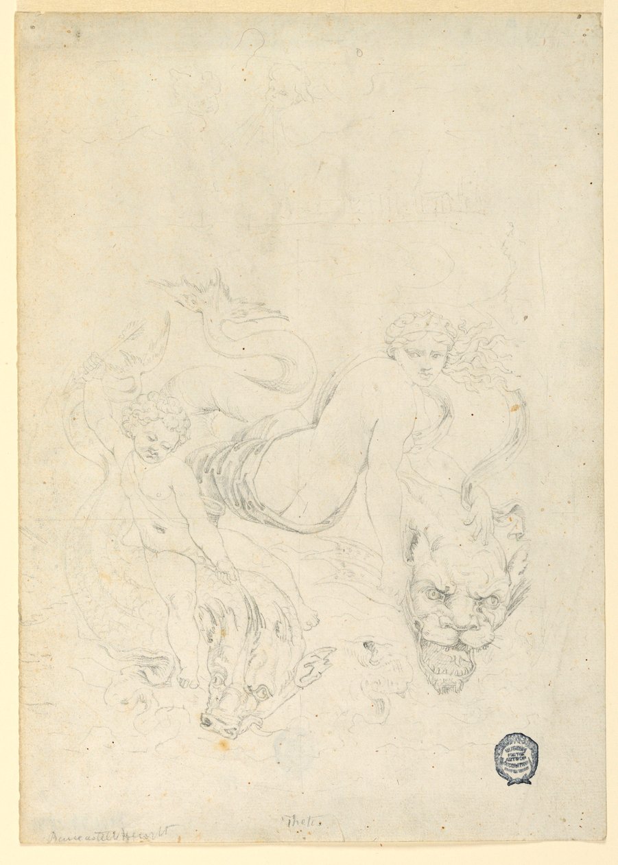 Desenho, Tétis e Cupido cavalgando peixes, ca. 1820 de Fortunato Duranti