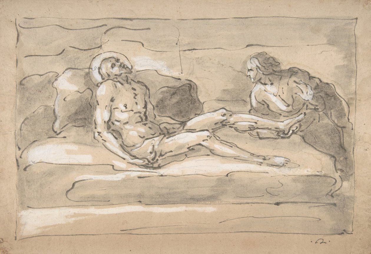 O Cristo morto lamentado pela Madalena que venera as feridas em seus pés, 1787-1863. de Fortunato Duranti