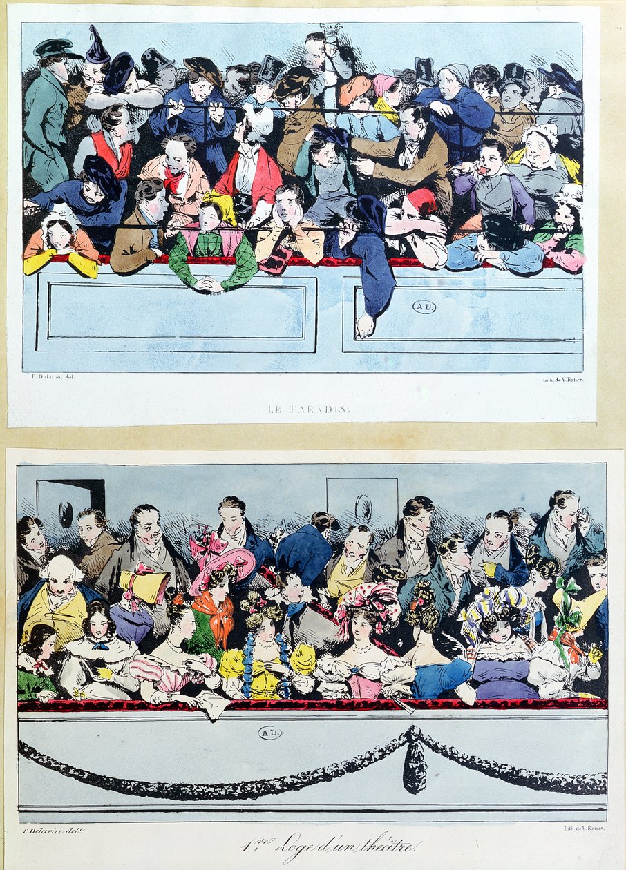 No teatro, os deuses e as caixas no grande círculo, c.1830 de Fortune Delarue