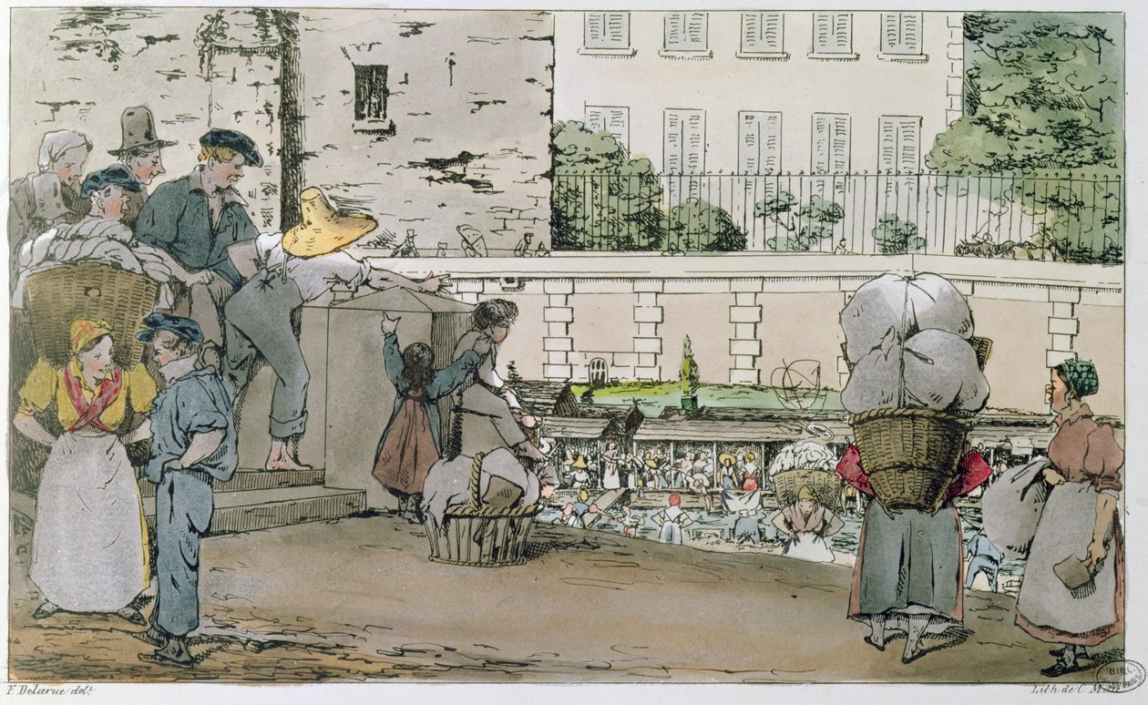 As lavadeiras, da série &39;Tableau de Paris&39;, gravada por C. Motte, c.1830-40 de Fortune Delarue