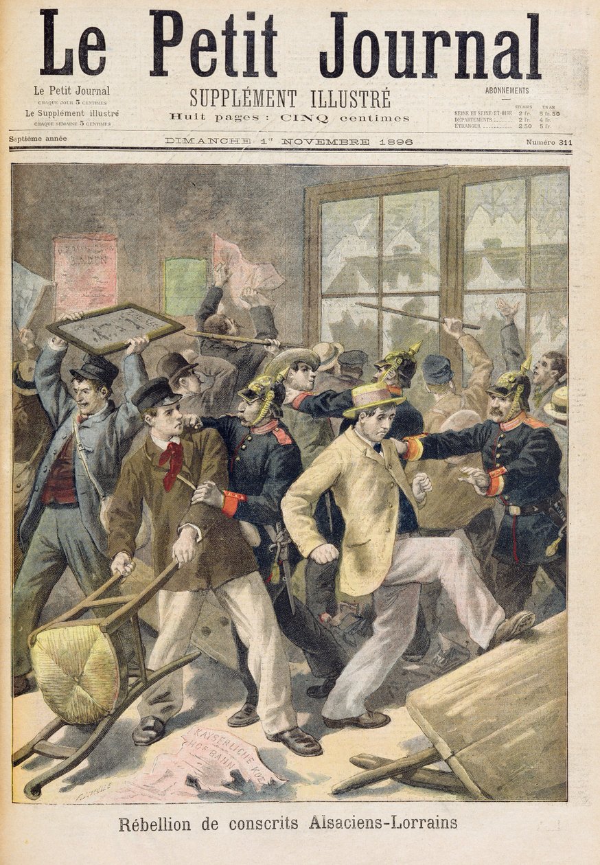 Rebelião de recrutas da Alsácia-Lorena, de &39;Le Petit Journal, 1º de novembro de 1896 de Fortune Louis Meaulle