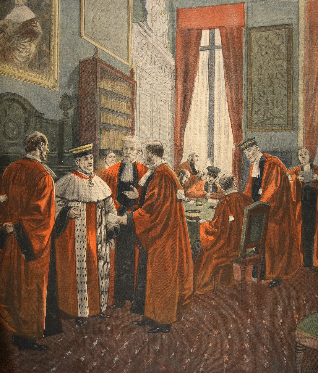 A Corte de Apelação Durante o Zola Affaire, ilustração de &39;Le Petit Journal: Suplemento Ilustre&39;, 17 de abril de 1898 de Fortune Louis Meaulle