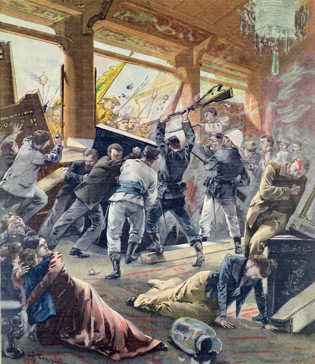 A legação européia sitiada pelos rebeldes chineses em Pequim, do &39;Le Petit Parisien&39; de Fortune Louis Meaulle