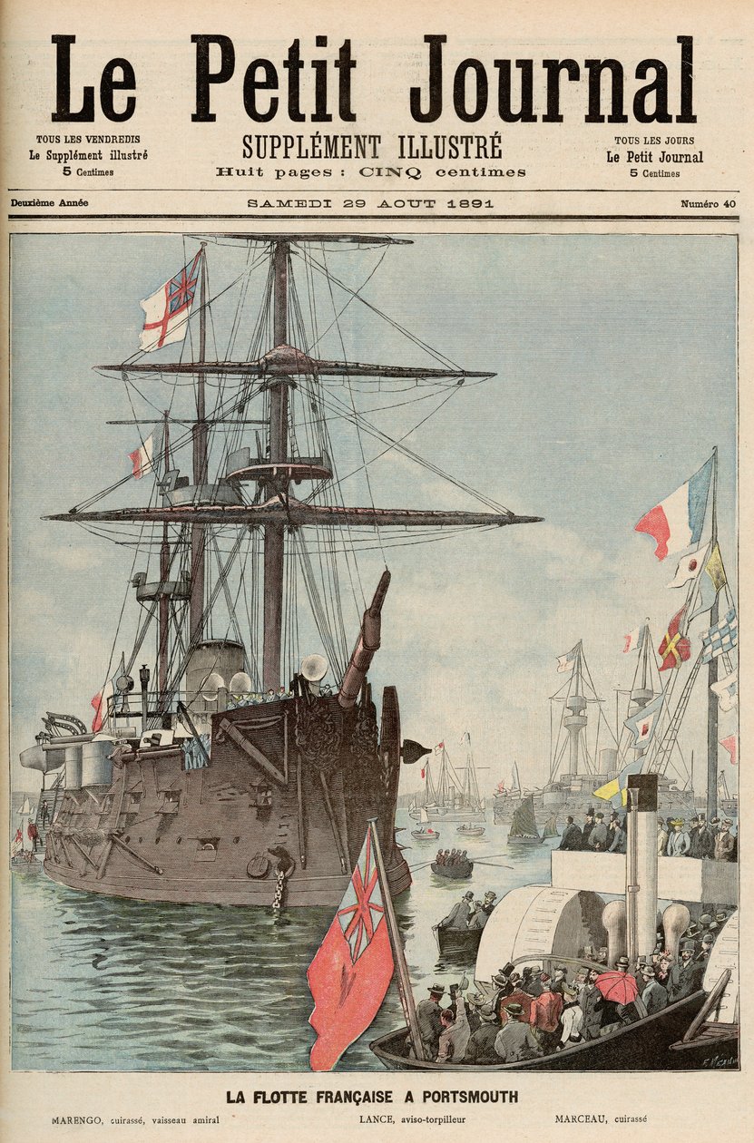 A flotilha francesa em Portsmouth, de &39;Le Petit Journal&39;, 29 de agosto de 1891 de Fortune Louis Meaulle