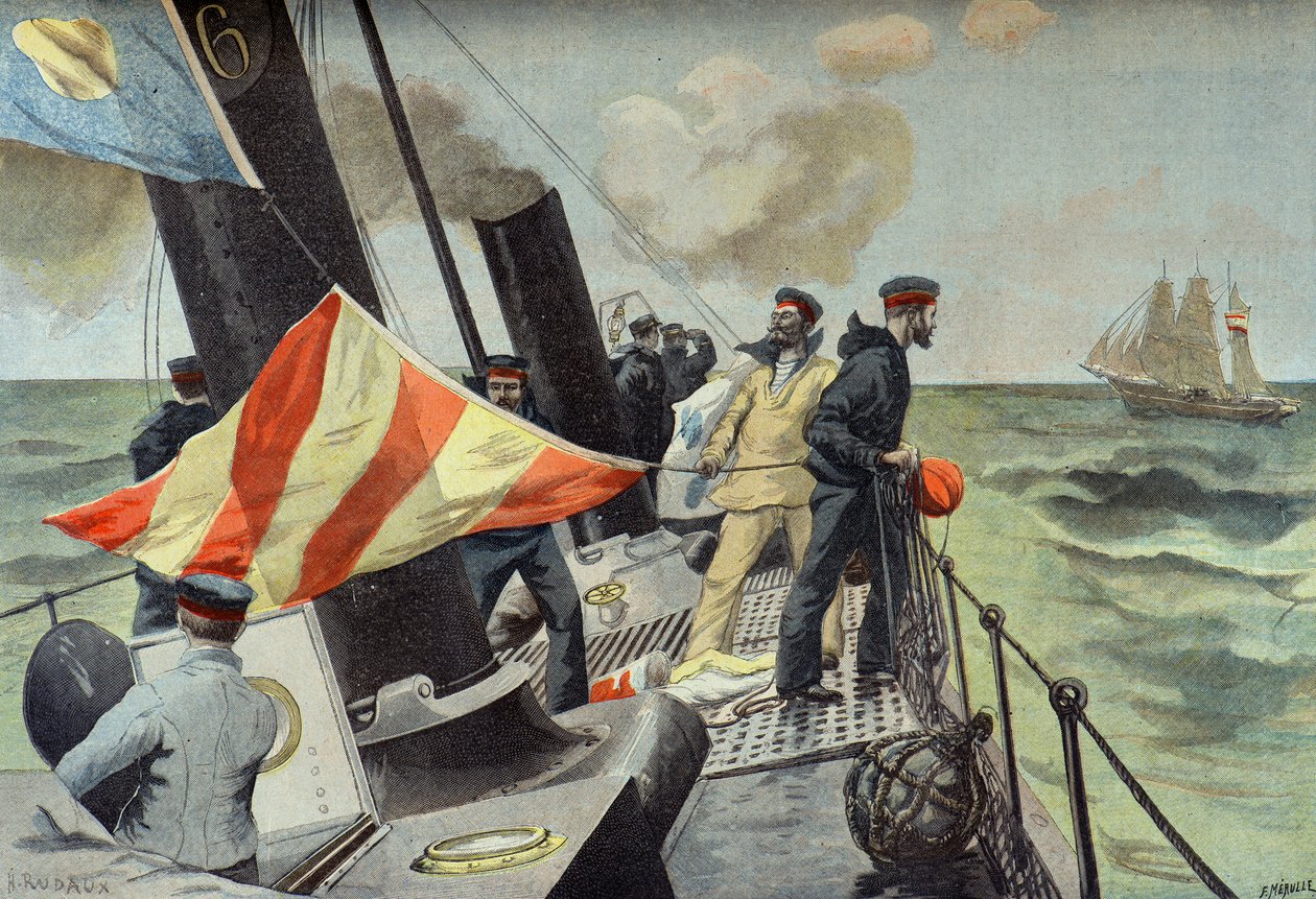 Captura de um navio mercante espanhol, guerra hispano-americana em 1898 (Gravura) de Fortune Louis Meaulle
