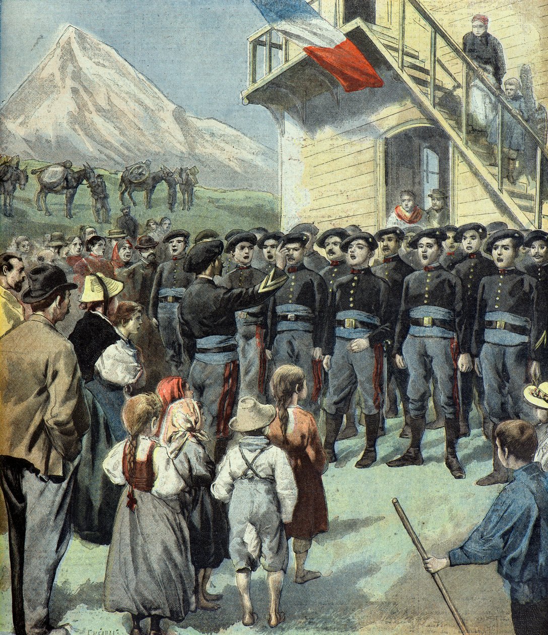 Chorale de chasseurs alpins, a viagem de Félix Faure ao Sul de França de Fortune Louis Meaulle