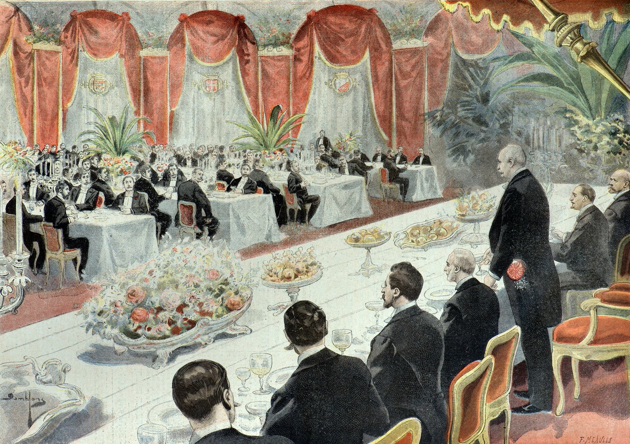 Jantar oferecido a Félix Faure por representantes do comércio e da indústria em 1897 (Gravura) de Fortune Louis Meaulle