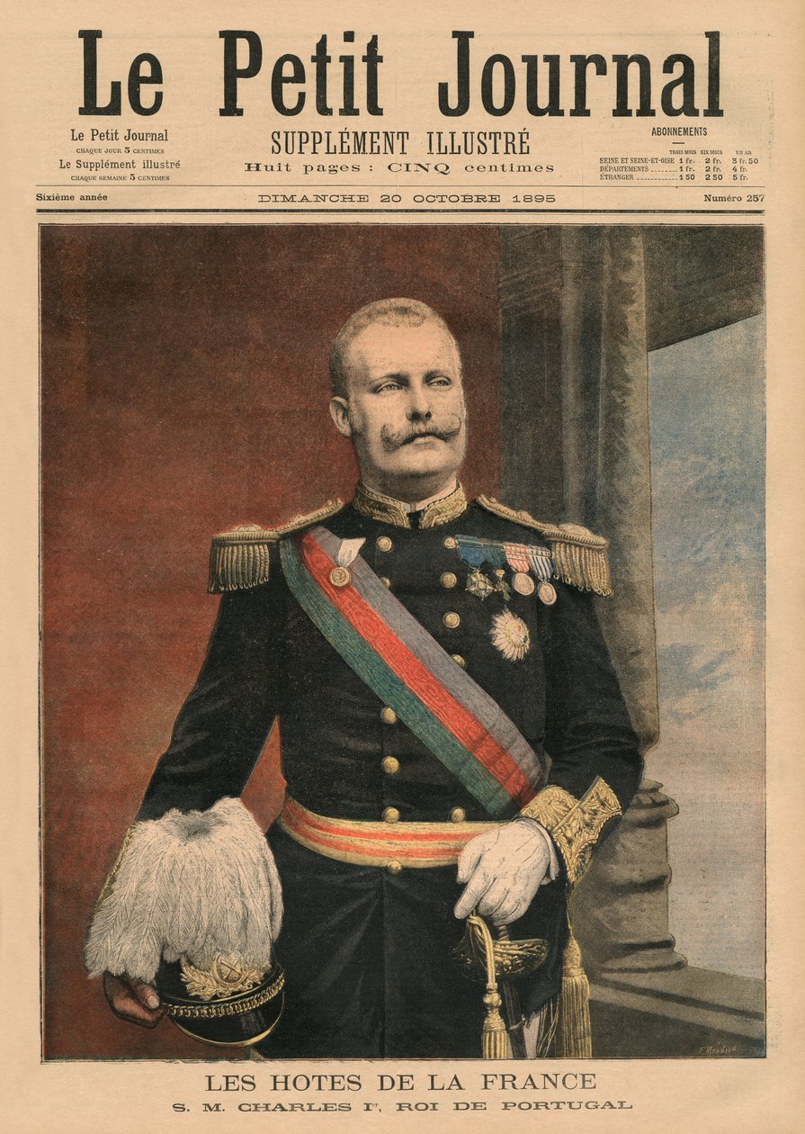 Apresentações francesas, Sua Majestade Carlos I, Rei de Portugal, ilustração da capa do &39;Le Petit Journal&39;, suplemento ilustrado, 20 de outubro de 1895 de Fortune Louis Meaulle