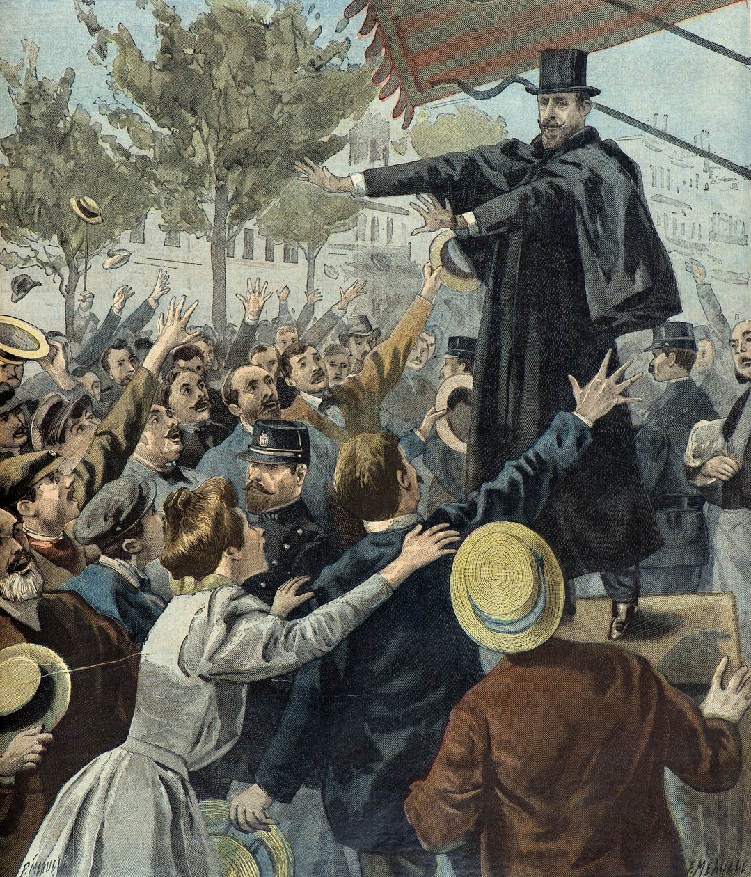 Paul deroulede numa manifestação em Paris em 1898 (Gravura) de Fortune Louis Meaulle