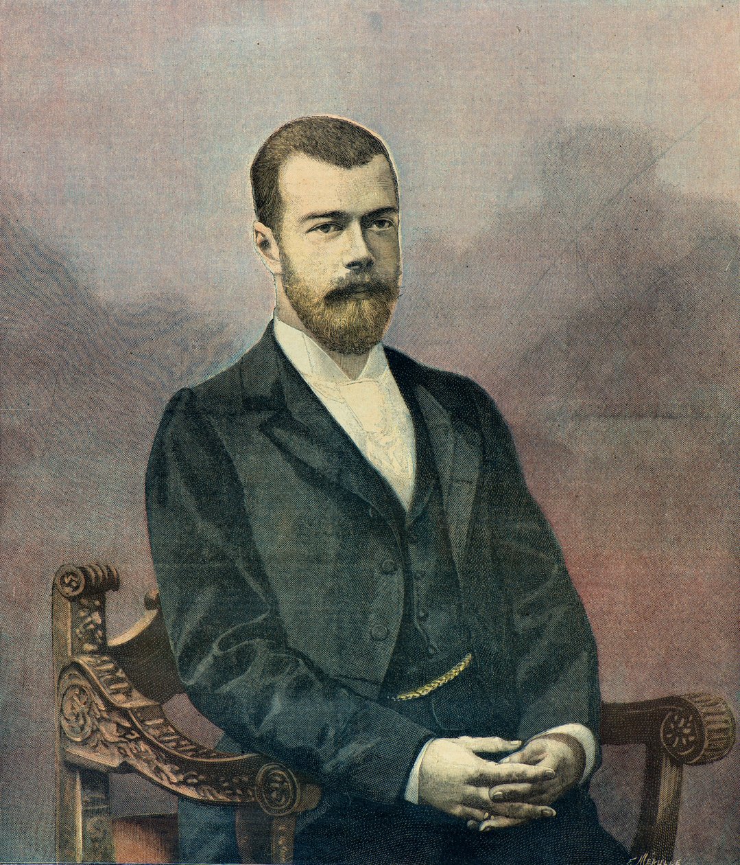 Retrato do czar Nicolau 2 em 1896 (gravura) de Fortune Louis Meaulle