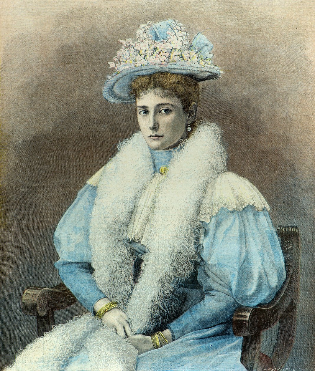 Retrato da Imperatriz Alexandra Feodorovna em 1896 (Gravura) de Fortune Louis Meaulle