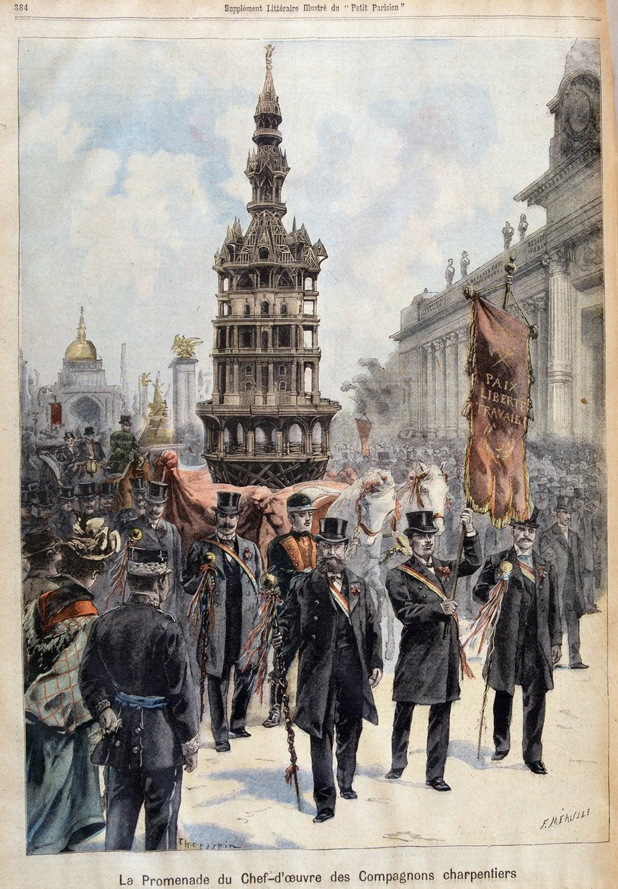 Promenade da obra-prima dos Companheiros Carpinteiros, gravada por Fortuné Louis Méaulle (1844-1916), finais do século XIX (cor litho) de Fortune Louis Meaulle