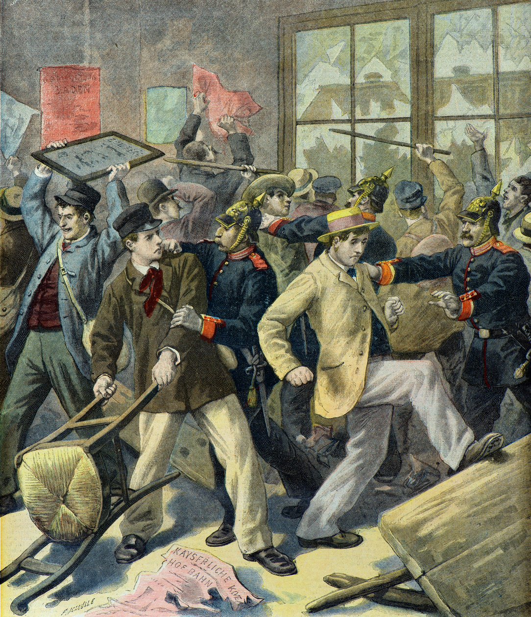 Rebelião de recrutas da Alsácia Lorena em estações alemãs (Gravura) de Fortune Louis Meaulle