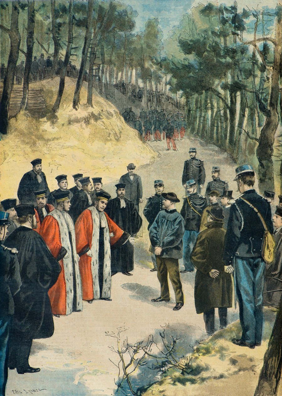 Reconstrução do assassinato do farmacêutico de Limours em 1897 (Gravura) de Fortune Louis Meaulle