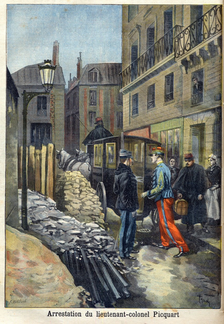 O caso Dreyfus "Prisão do Tenente-Coronel Picquart (1854-1914) no "Le Petit Journal", Janeiro de 1898 (gravura) de Fortune Louis Meaulle