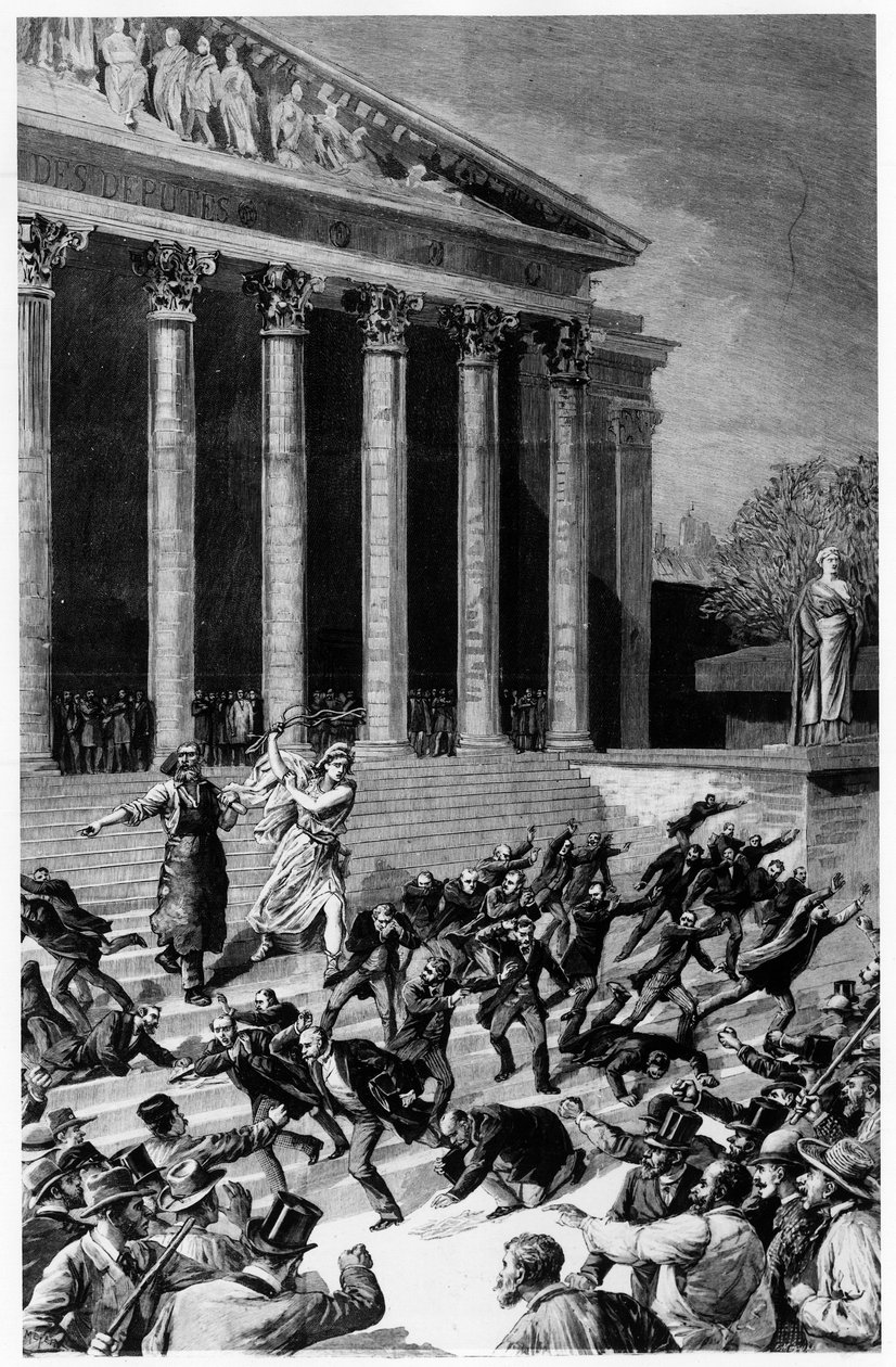 Sufrágio universal e a República perseguindo os mercadores do templo - em "Le Journal illustré" de 25/12/1892, composição de Henri Meyer, gravura de Meaulle. de Fortune Louis Meaulle