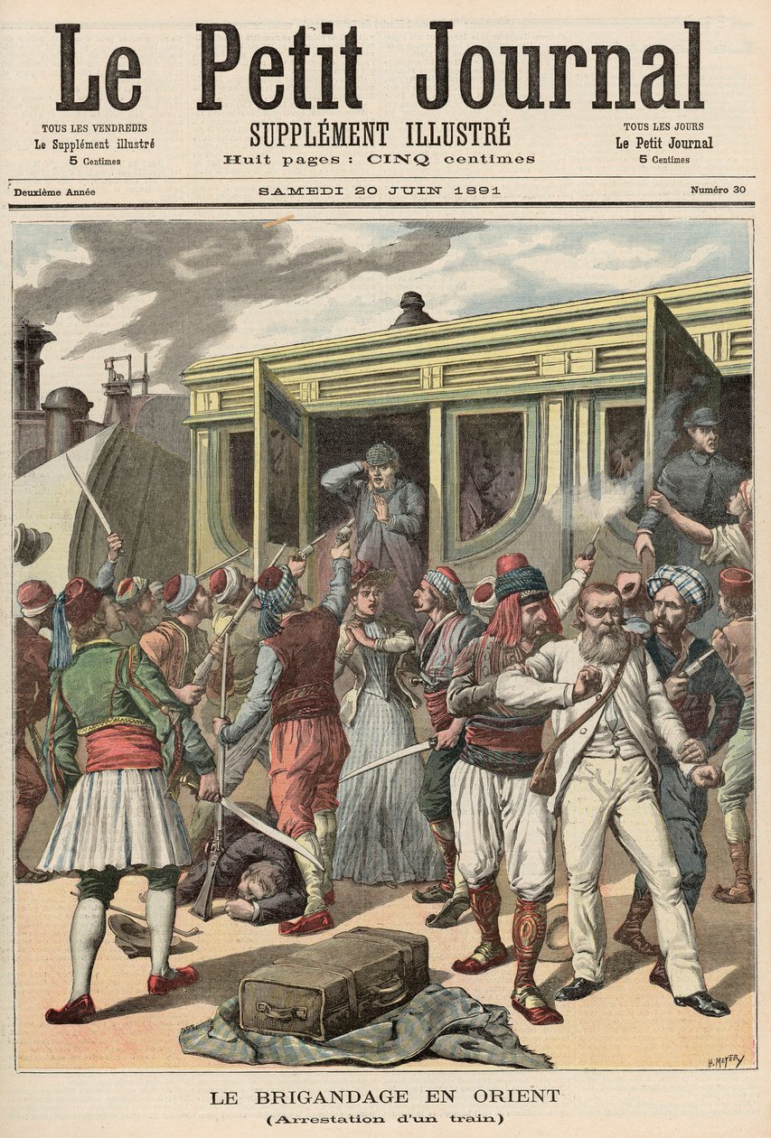 Bandidos no Oriente: Detidos em um trem, de &39;Le Petit Journal&39;, 20 de junho de 1891 de Fortune Louis Meaulle and Henri Meyer