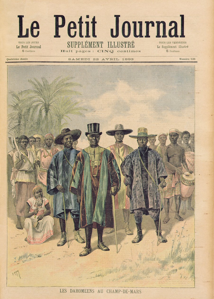 Daomeanos no Champs de Mars, ilustração de &39;Le Petit Journal&39;, 22 de abril de 1893 de Fortune Louis Meaulle and Henri Meyer
